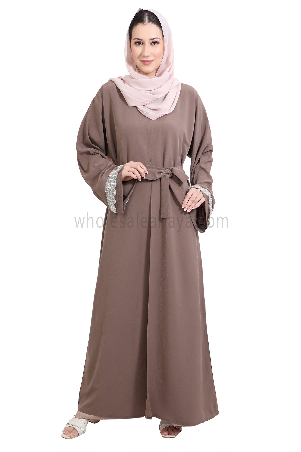 Open Abaya With Embellished Lace on the Sleeves