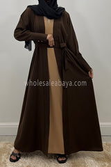 Two In One Front Open Abaya C-51/47 Mocha/Peach