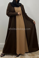 Two In One Front Open Abaya C-51/47 Mocha/Peach