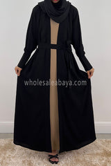 Two In One Front Open Abaya C-22/2 Black/Nude