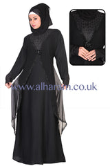 Z Embellished Fine Nida Fabric Chiffon Abaya - 30007