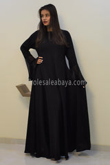 Black Stonework Frill Cuffed Umbrella Abaya - 30343