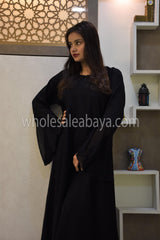 Black Stonework Frill Cuffed Umbrella Abaya - 30343