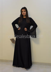 Black Stonework Frill Cuffed Umbrella Abaya - 30343