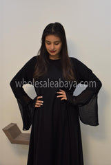 Black Stonework Frill Cuffed Umbrella Abaya - 30343