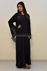 Stonework Frill Cuffed Straight Cut Abaya - 30346