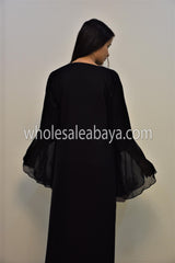 Stonework Frill Cuffed Straight Cut Abaya - 30346