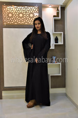 Stonework Frill Cuffed Straight Cut Abaya - 30346