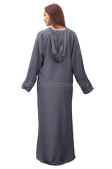 Muslim Women Grey Hoody Nida Fabric, Closed Abaya 30376