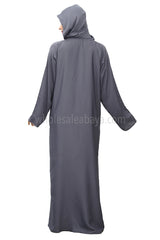 Muslim Women Grey Hoody Nida Fabric, Closed Abaya 30376