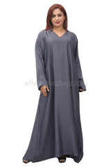 Muslim Women Grey Hoody Nida Fabric, Closed Abaya 30376