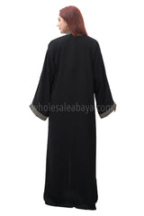 Front lace black nida fabric, open abaya, with lace work 30377