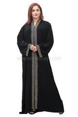 Front lace black nida fabric, open abaya, with lace work 30377