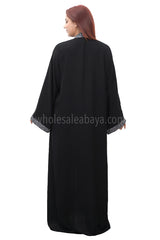 A Classic Black Nida Fabric, Open Abaya, With lace work 30378