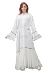 Zoom Nida And Layered Chiffon, Open Abaya With Tassel Belt 30386