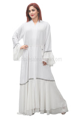 Zoom Nida And Layered Chiffon, Open Abaya With Tassel Belt 30386