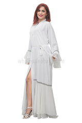 Zoom Nida And Layered Chiffon, Open Abaya With Tassel Belt 30386