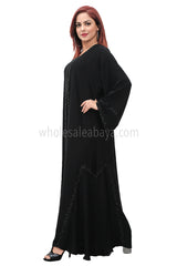 Classic black nida fabric, closed abaya with diamante stonework 30389