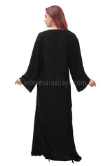 Classic black nida fabric, closed abaya with diamante stonework 30389