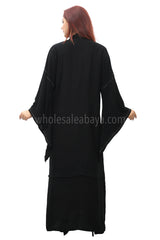 Black Dubai nida fabric, open abaya, diamante stonework and nida fabric matching belt 30393