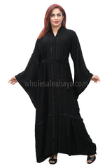 Black Dubai nida fabric, open abaya, diamante stonework and nida fabric matching belt 30393