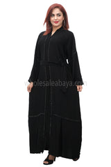 Black Dubai nida fabric, open abaya, diamante stonework and nida fabric matching belt 30393