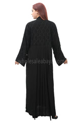Classic black pine nida fabric lower bodice layered, open abaya 30401