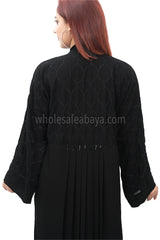 Classic black pine nida fabric lower bodice layered, open abaya 30401