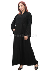 Classic black pine nida fabric lower bodice layered, open abaya 30401