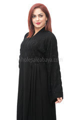 Classic black pine nida fabric lower bodice layered, open abaya 30401