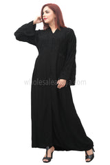 Classic black pine nida fabric lower bodice layered, open abaya 30401