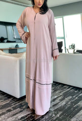 Light pink nida closed abaya with lacework 30412