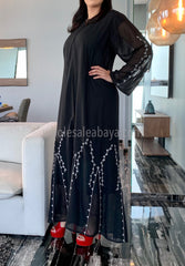 Luxury black nida and chiffon abaya with embroidery 30415