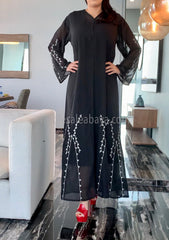 Luxury black nida and chiffon abaya with embroidery 30415