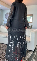 Luxury black nida and chiffon abaya with embroidery 30415