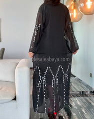 Luxury black nida and chiffon abaya with embroidery 30415