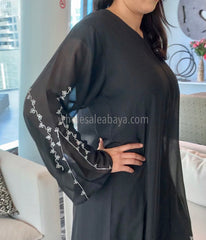 Luxury black nida and chiffon abaya with embroidery 30415