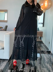 Luxury black nida and chiffon abaya with embroidery 30415