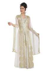 Beige white Designer Farasha Kaftan-40240