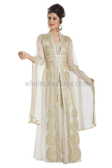 Beige white Designer Farasha Kaftan-40240