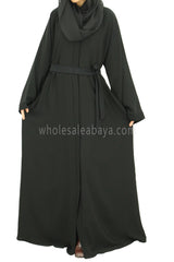 A Premium Nida Fabric Plain Open Abaya With Matching Belt 30051