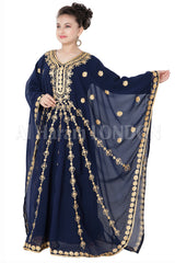 A Loose Relaxing Silhouette Girls Moon Cut Style Embroidery Kaftan 70080