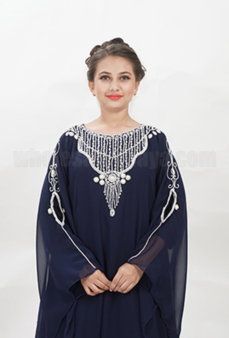 Deep Navy Girls Kaftan Farasha With Exclusive Pearl Handwork 70087