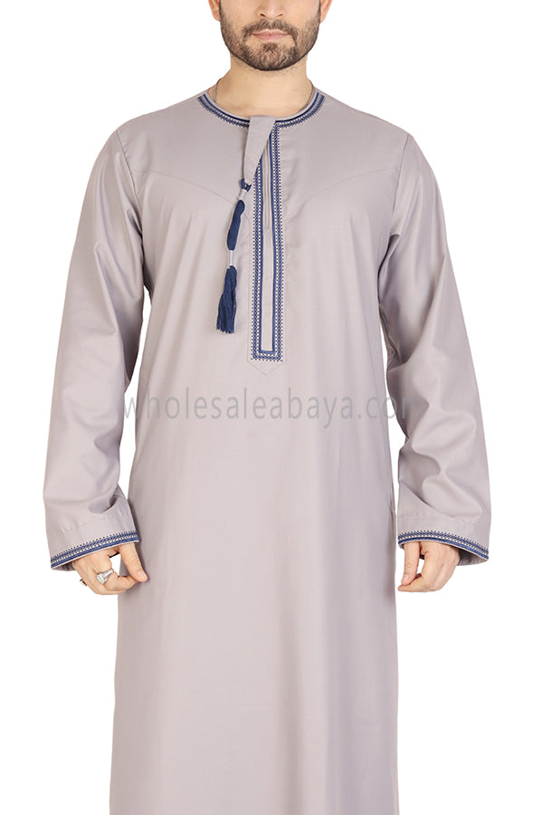 Embroidered Omani Thoube 90049 LS2 Stone Grey
