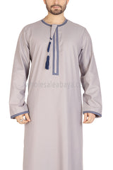 Embroidered Omani Thoube 90049 LS2 Stone Grey