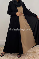 Two In One Front Open Abaya C-22/2 Black/Nude