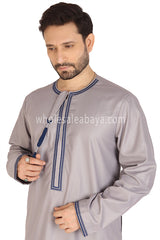 Embroidered Omani Thoube 90049 LS2 Stone Grey