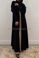 Two In One Front Open Abaya C-22/2 Black/Nude