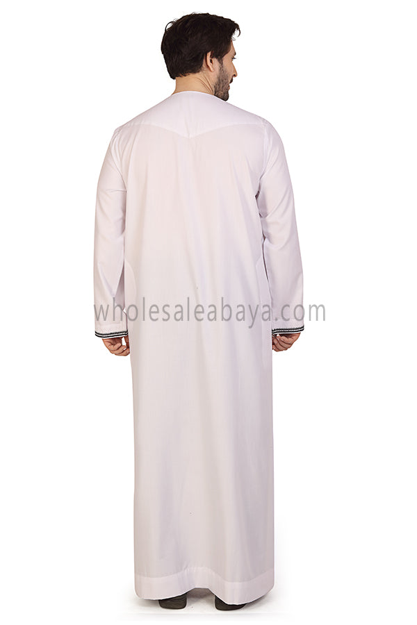 Men's Omani Thoube with Embroidery and Designer Tassel White
