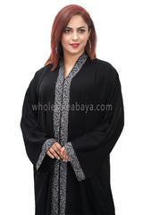 A Classic Black Nida Fabric, Open Abaya, With lace work 30378